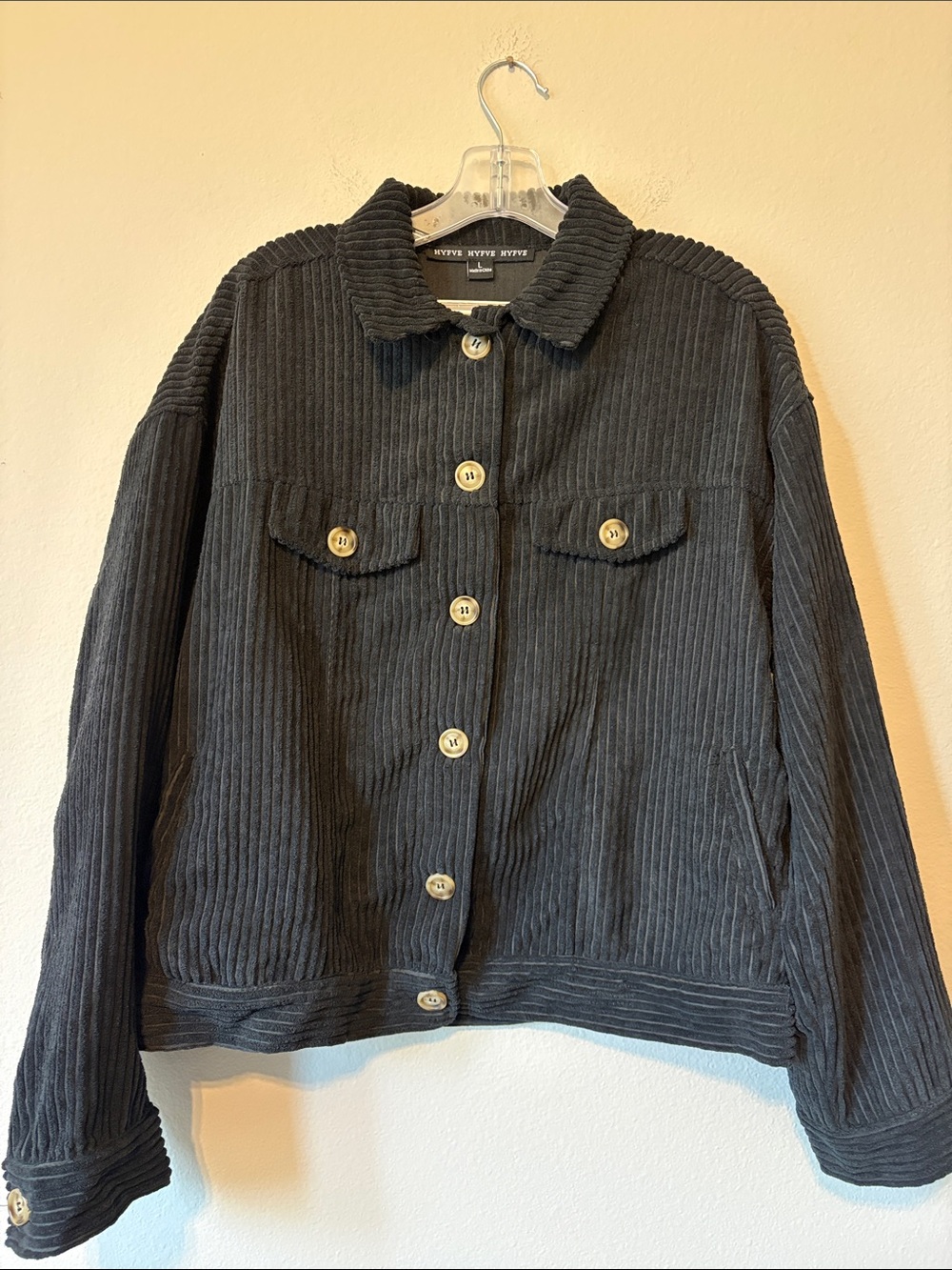 HYFVE Black Corduroy Button-Front Jacket